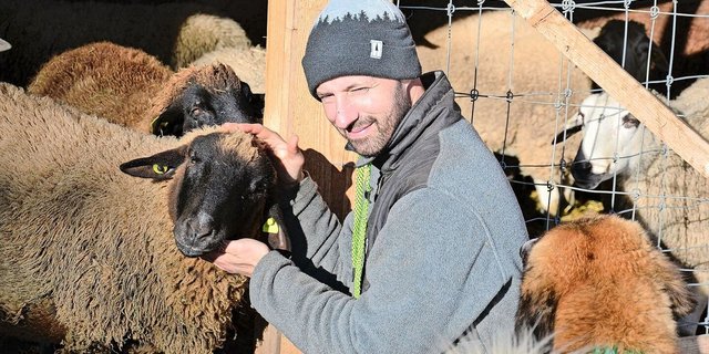 50 Spiegel- und Skudden-Schafe sowie einige Mischlinge und 50 Damhirsche leben auf dem Biohof von David und Bea Gerke. Er umfasst 6 ha eigene LN und 2 ha Pacht, dazu kommen 5 ha Wald und eine Fischzucht.