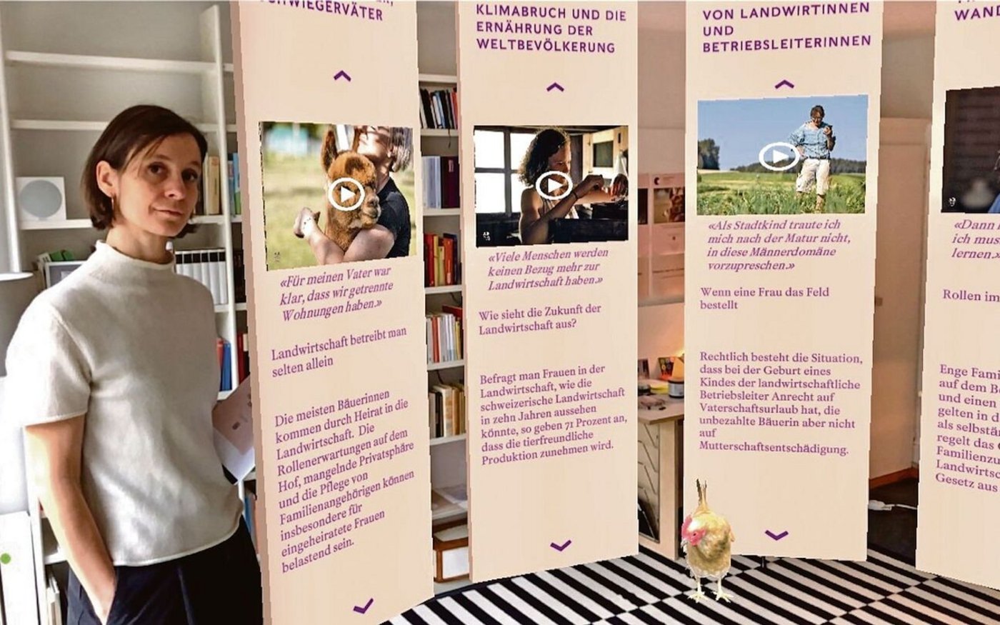 Initiantin Vanessa Simili mit einem Teil der virtuellen Ausstellung, die man sich über eine App zu Hause ansehen kann.