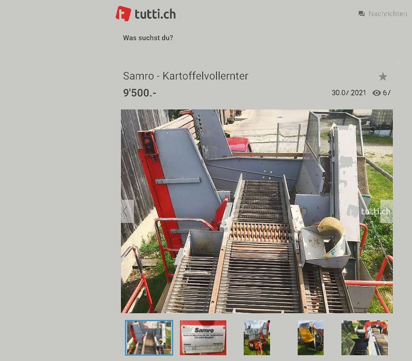 Skrupellose «Kunden»: Dieser Vollernter sorgte auf der Plattform Tutti für einen leider erfolgreichen Betrugsversuch. (Bild Screenshot)