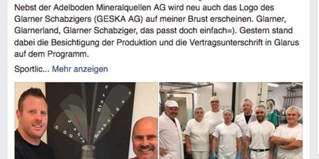 Mit diesem Facebook-Post informiert der amtierende Schwingerkönig seine Fans über den neuen Werbedeal. (Bild Screenshot facebook.com/maetthelglarner)