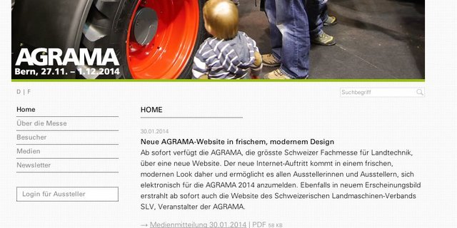 So präsentiert sich die neue Agrama-Webseite. (Bild: Screenshot www.agrama.ch)
