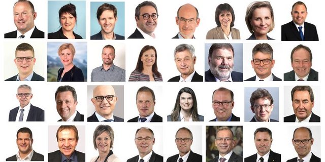 26 bäuerliche National- und sechs Ständeräte (rechts unten) bevölkern das Parlament ab 2019. (Fotomontage BauZ)