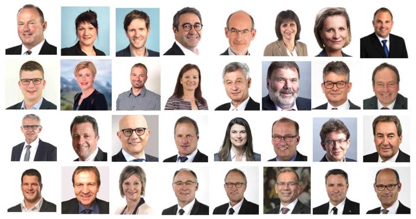 26 bäuerliche National- und sechs Ständeräte (rechts unten) bevölkern das Parlament ab 2019. (Fotomontage BauZ)