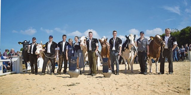 Schöne Kühe und strahlende Züchter: Die Missen und Vize-Missen der Jubiläumsschau in Schwarzenburg BE.