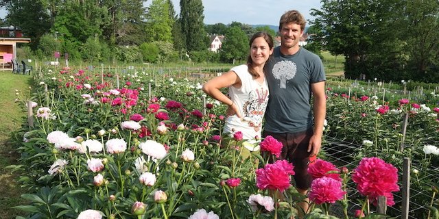Samuel und Evelyne Mathis bewirtschaften ein Blumenfeld, auf dem sich die Kunden selbst bedienen können. (Bilder zVg)