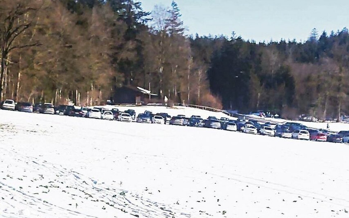Dutzende von Fahrzeugen parkieren bei schönem Wetter auf den Feldern – und hinterlassen Spuren. 