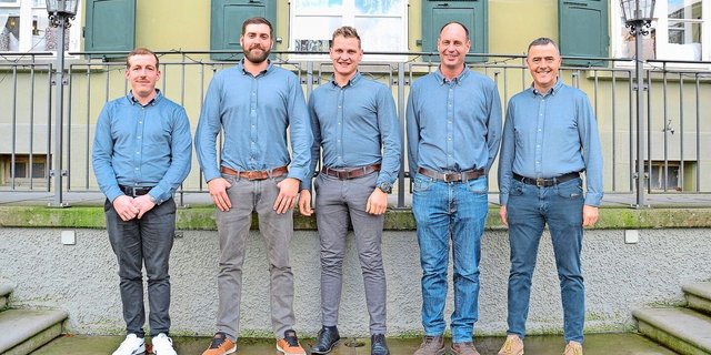 Der Vorstand des Bernischen Verbandes für Landtechnik: Matthias Ramseyer, Adrian Lüthi, Manuel Hänni, Urs Schneeberger, Jürg Lauper (v. l. n. r.).