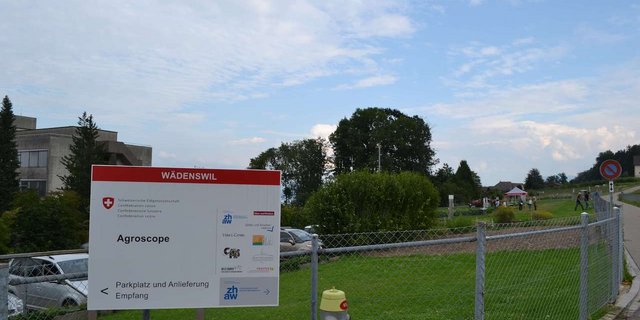 Die Besucherinnen und Besucher wurden über die Versuchsparzellen mit Blick auf den Zürichsee geführt. (Bild jsc)
