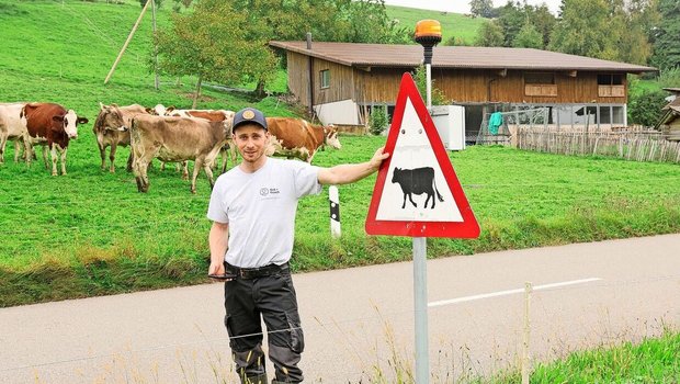 An dieser Strasse fing alles an: Damit die Kühe sicher auf die andere Seite gelangen, baute Andreas Pfister ein ferngesteuertes Drehlicht inklusive App.