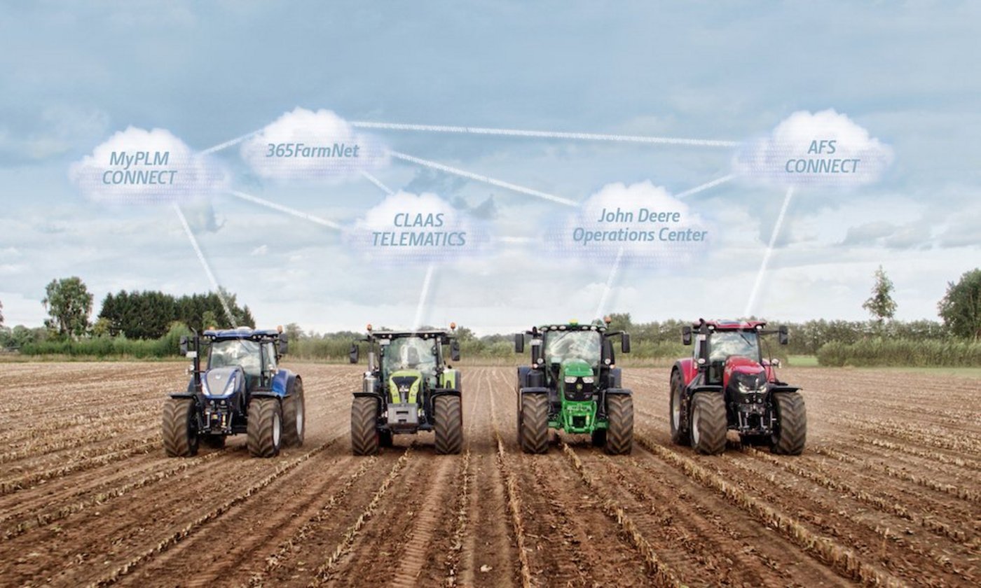 Egal ob New Holland, Claas, John Deere oder Case, sie sind alle bei «Data Connect» mit dabei. Auch noch der Steyr, der auf dem Bild fehlt. (Bild John Deere)