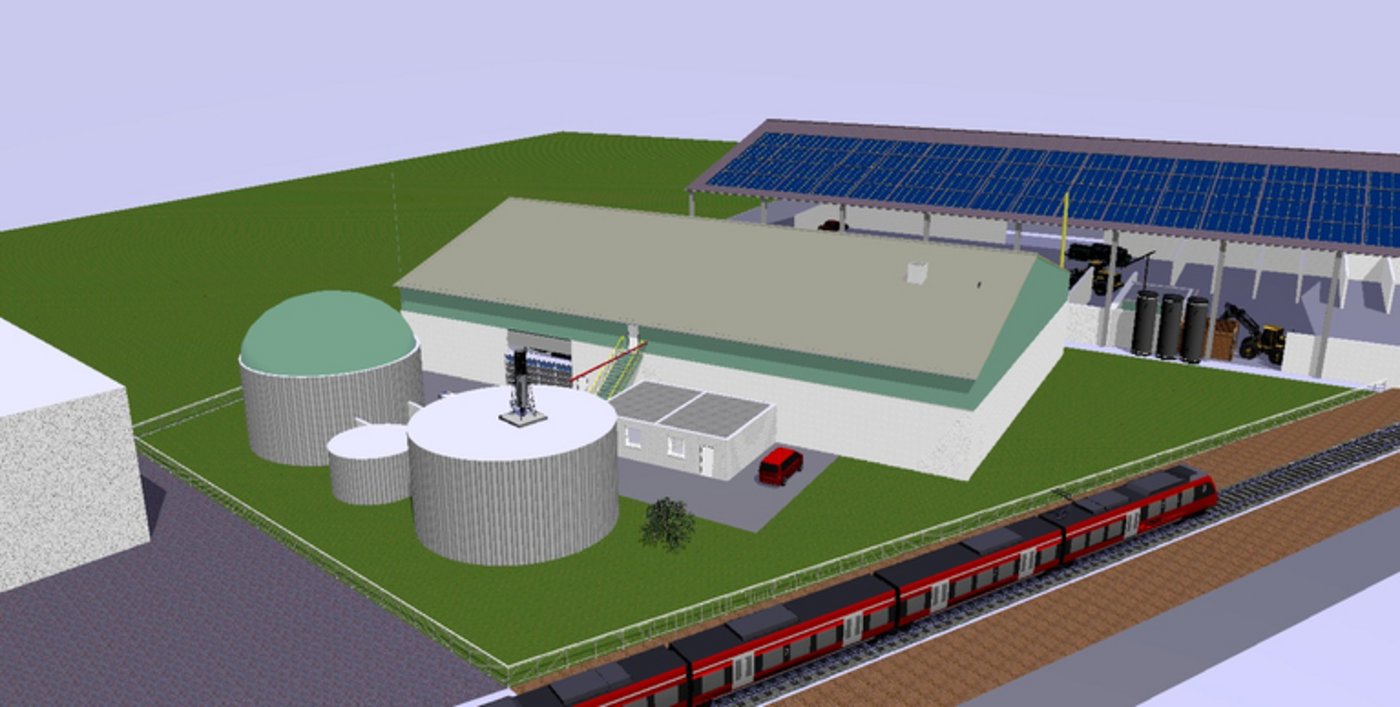 Die Anlage soll aus Grüngut Biomasse erzeugen. (Visualisierung: Renergon)