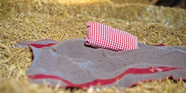 Eine Wolldecke liegt im Stroh.