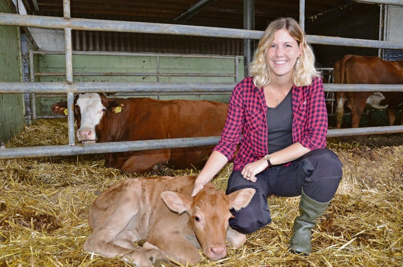 Für Ursina Stamm war es ein Highlight, die Geburt des Kalbes gemeinsam mit ihrem Mann zu erleben. Sie will mit der Zeit einen Teil der Tierhaltung übernehmen. (Bild Marianne Stamm)