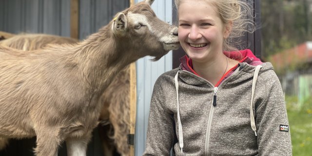 Ein Küsschen in Ehren: Die vorwitzigen Ziegen gehören dem Sohn des Lehrmeisters von Jessica Bissig. (Bilder Jeanne Woodtli/BauernZeitung)