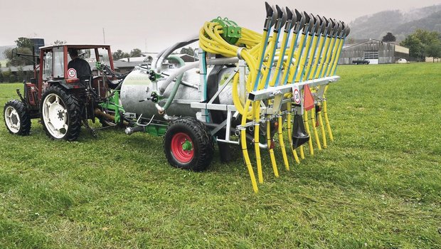 Mit dem extra für die Versuchsparzellen konstruierten Güllefass wurden im Thurgauer Gülleapplikations-projekt die verschiedenen Gülleausbringungsmethoden verglichen. 