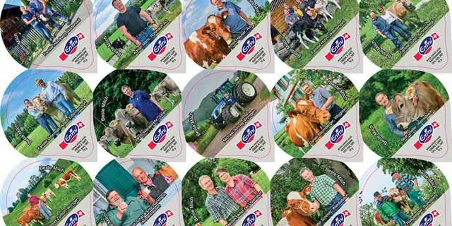 Sympathische Botschafter: Auf der neuen Kaffeerahmdeckel-Serie der Luzerner Milchverarbeiterin Emmi sind Milchbauern zu sehen. (Bild lid)