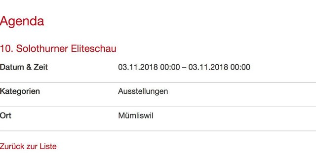 In der Web-Agenda von Swissherdbook war die Solothurner Eliteschau für Samstag, 3. November 2018 angesagt. (Bild Screenshot swissherdbook.ch)