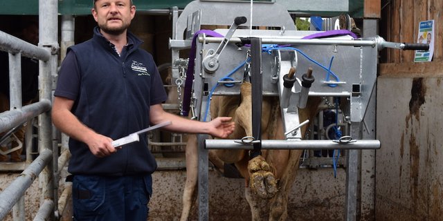 Der Erfinder, Sepp Ametsreiter, erklärt, wie der Klauenstand funktioniert. (Bilder Stefanie Giger)