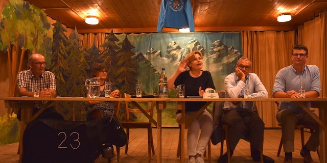Die Teilnehmer des Podiums (v.l.): Markus Ritter, Martina Munz, Esther Friedli, Ruedi Noser und Mike Egger. Es fehlt Meret Schneider. (Bild sgi)