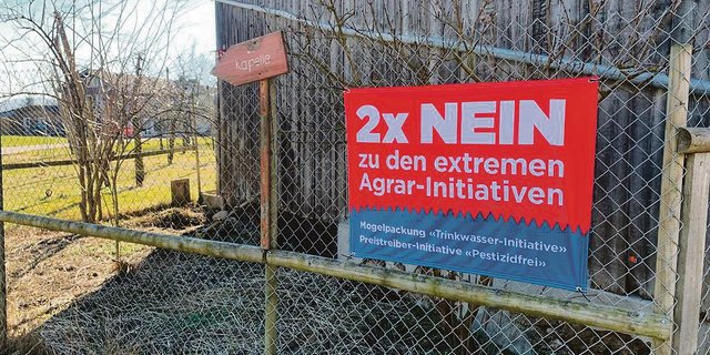 Im Moment wird mit Fahnen für 2 × Nein geworben. Ab dem 11. Mai dürfen dann auch Plakate aufgestellt werden. (Bild BauZ)