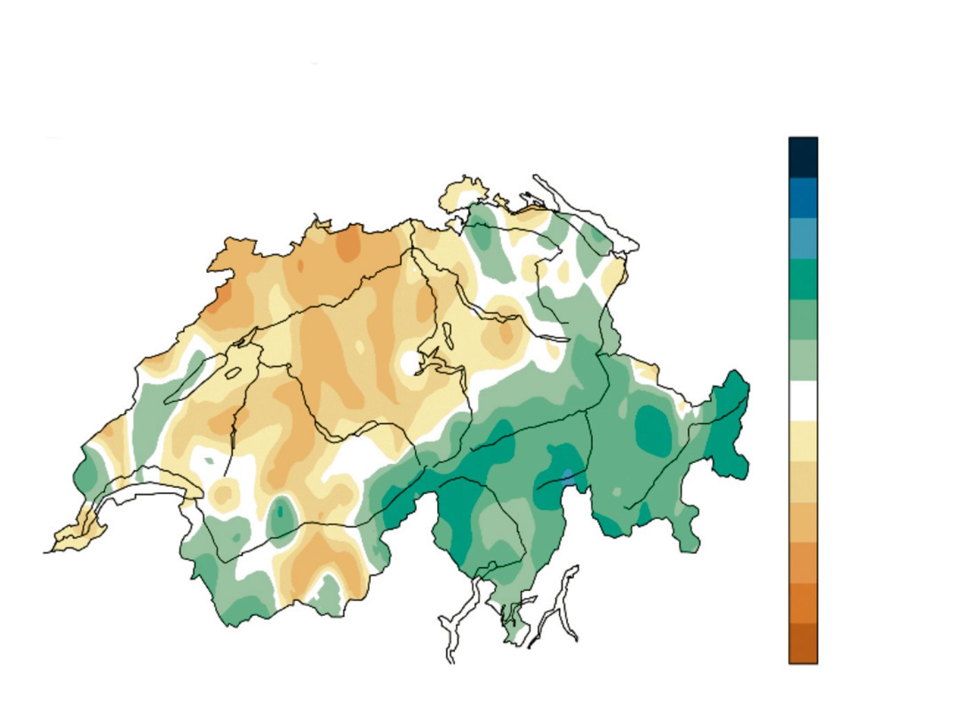 Wenig Niederschlag: 2019 war es im Vergleich zum langjährigen Mittel vielerorts zu trocken.   (Quelle: Klimabulletin 2019 von Meteo Schweiz)