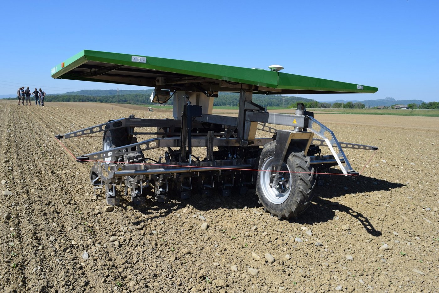 Der Roboter jätet, indem sich die kleinen Hackscharen zwischen den Zuckerrüben in die Reihe rein- und wieder rausbewegen. (Bilder Stefanie Giger)