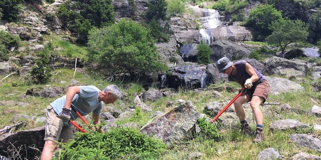 Aktivferien mit Mehrwert: Entbuschen einer halboffenen Weide in Val Cama (Kanton Graubünden). (Bild Pro Natura)