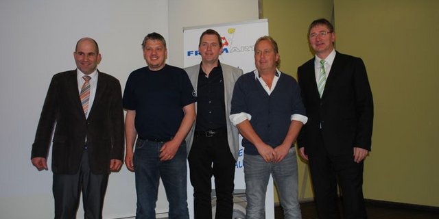 V.l.n.r.: Fromarte-Präsident Hans Aschwanden, Fritz Schär (neuer Delegierter), Toni Birrer (neu im Zentralvorstand), Emanuel Piller (neuer Delegierter) und Direktor Jacques Gygax. (Bild jsc)