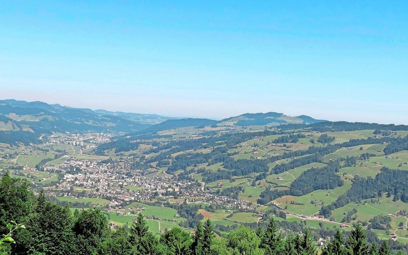 Auf der Sommerweide oberhalb von Ebnat-Kappel auf rund 1100 Meter über Meer hat man eine schöne Aussicht auf das Toggenburg.
