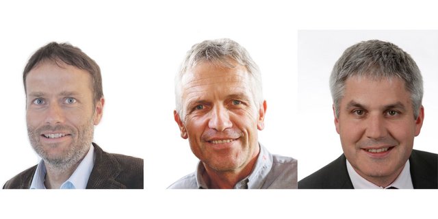 Die drei verbleibenden Kandidaten auf der Shortlist: Adrian Aebi, Stefan Felder und Christian Hofer. (Bilder zvg, Montage sbu)