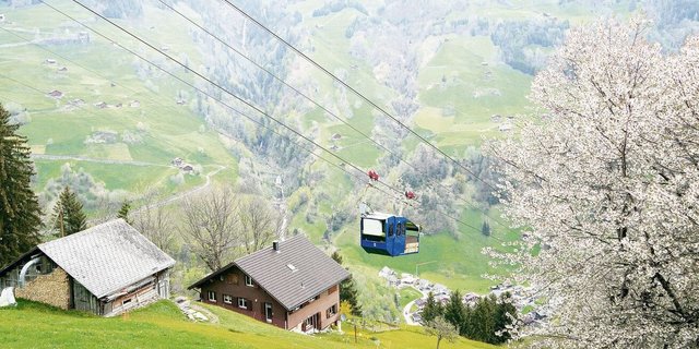 Die Luftseilbahn im Kanton Uri verbindet die Talstation Witterschwanden mit der Bergstation Eggenbergli.