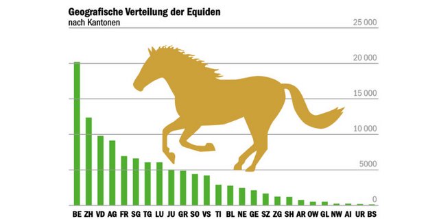 Bei der Anzahl Pferde gibt es grosse Unterschiede je nach Kanton. (Grafik  mi/Quelle Agroscope) 